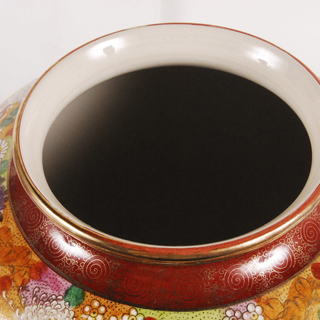 6515 薩摩焼 春洋造 金襴手色絵花詰文 花器 壺 高さ33cm アントレ