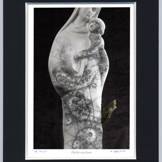 キアゲハのサナギとマリア像：アート写真（マットスタンド付き）