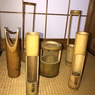 10- 中古  竹の花器 セット (山村御流)