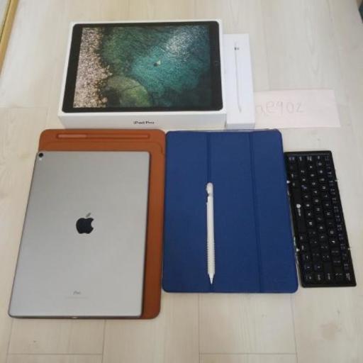 ipad pro12.9 , apple pencil ,  純正レザーケース , ワイヤレスキーボード , ipaカバー(青) , pencilカバー