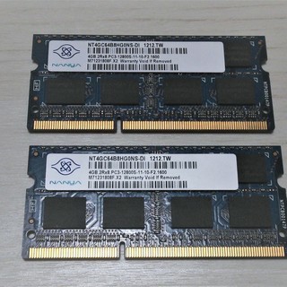 ノートパソコン用　PC3-12800S（DDR3-1600）4GBｘ２