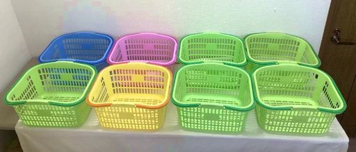 ショッピングバスケット グリーン ブルー ピンク オレンジ 計8点 37.5×31.0×高さ22.5 JM1255)【取りに来られる方限定】