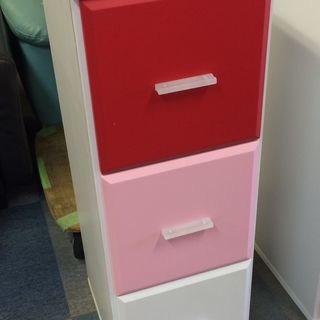 かわいい3段チェスト 収納家具 3色カラー レッド ピンク ホワ...