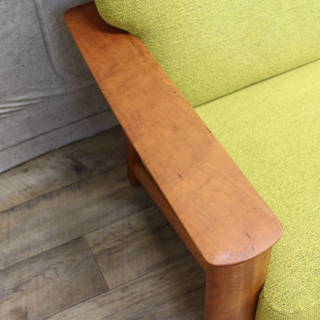 R116)【美品】カリモク karimoku ソファー 3P トリプルソファ 3人掛け グリーンイエロー系