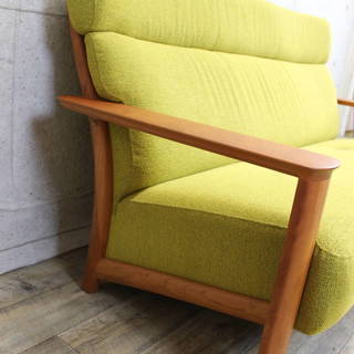 R116)【美品】カリモク karimoku ソファー 3P トリプルソファ 3人掛け グリーンイエロー系