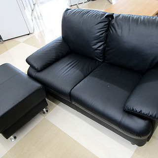 ニトリ 2Pソファー レザー 二人掛け ブラック オットマン付