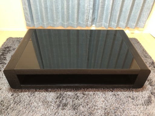 ガラス天板+木製センターテーブル120cm ブラック（オーク）