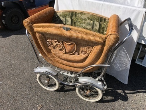 桃太郎号 乳母車 籐製 昭和レトロ 動作品