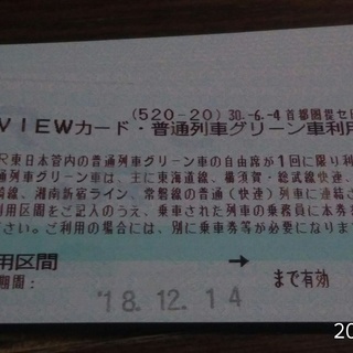 普通列車グリーン車利用券　１０枚　期限平成３０年１２月１４日