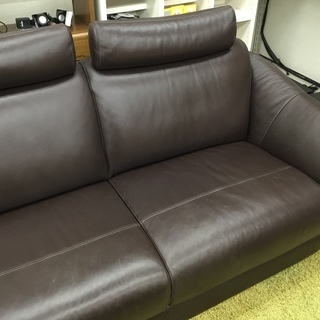 値下げしました！現状品！3人掛けソファー ソファ トリプルソファ ソファ ソフトレザー 本革 ダークブラウン 3シーター ロビーソファ 