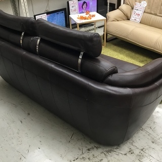値下げしました！現状品！3人掛けソファー ソファ トリプルソファ ソファ ソフトレザー 本革 ダークブラウン 3シーター ロビーソファ 