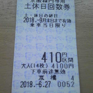 京阪電車　410円区間　土日回数券