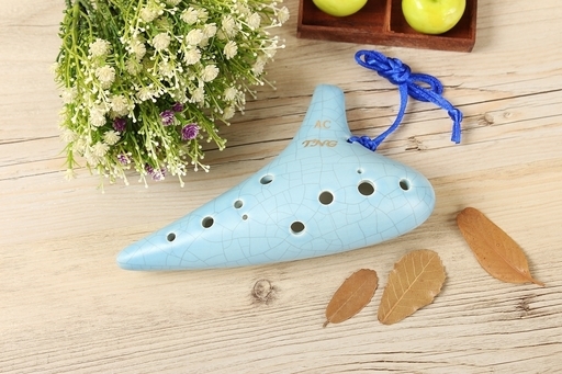 TNG オカリナ シングル 12穴 アルトC Ocarina 高級 管吹奏 楽器 台湾製 裂紋釉　 (ブルー)