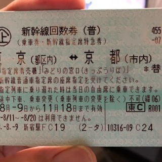取引終了  東京ー京都 新幹線回数券