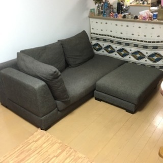 ダークグレー ソファ オットマン付き 2人掛け カウチソファ オットマン クッション付き 組み換え自由
