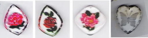 ガラス　ペンダントトップ花柄+透明ハート蝶　4種　チェコガラス
