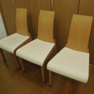 椅子３脚 ハイバックチェア 木製ナチュラル色×ホワイト系 ダイニ...