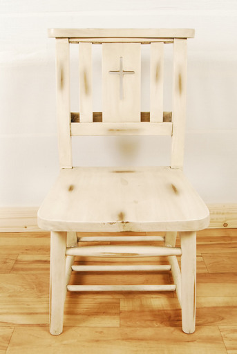 6849　チャーチチェア　クロスバック　ポケット付　木製　アンティーク　教会　椅子　アントレ