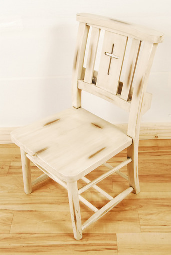 6850 チャーチチェア クロスバック ポケット付 木製 アンティーク 教会 椅子 アントレ