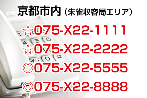 ◎京都市内 固定電話 良番売ります 075-X22-1111、075-X22-2222他