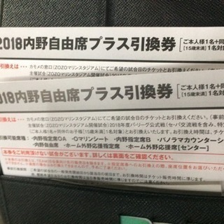 ★☆千葉ロッテマリーンズ 2018年 内野自由席プラス引換券 2...