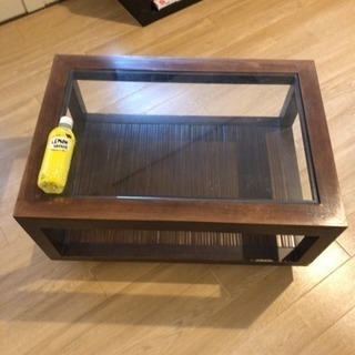 【ジャンク】ガラス天板木製ローテーブル