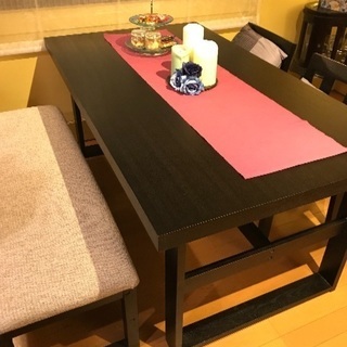 ダイニングテーブルセット(椅子2脚、テーブル、ベンチ)