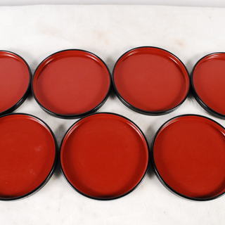 6774　赤×黒　プラスチック製　皿　プレート　お盆　7枚セット...