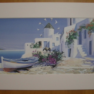 絵画　ボンジボー　青い海　エーゲ海ミコノス島