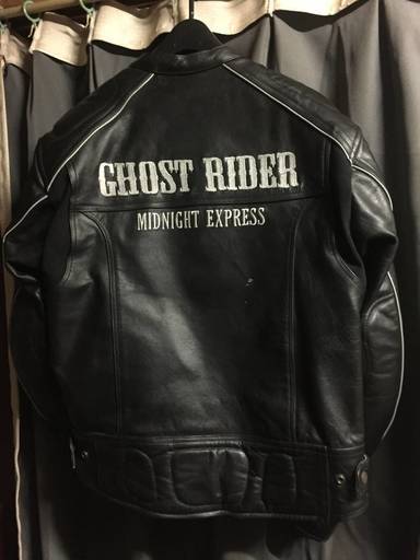 ライダースジャケット シングル 黒革 立襟 パッド インナー取り外し GHOST RIDER GOODLUCK Lサイズ