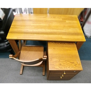 札幌 美品 入手困難品【コスガ ワークショップデスク3点セット】ナラ材 分解＆組立て可能 多目的デスク デスク+チェア+ワゴン 事務机 学習机 本郷通店