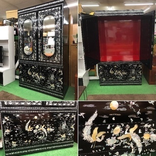 希少品【 韓国伝統工芸 】青貝螺鈿細工 黒漆塗り 洋箪笥 クローゼット