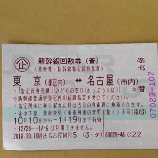 東京　名古屋　新幹線　回数券1枚　
