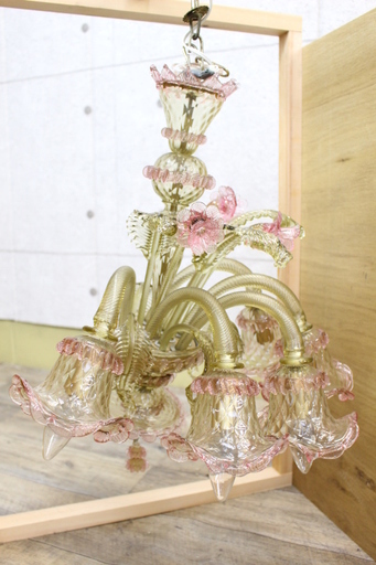 R189)花のシャンデリア 5灯 ガラス製 インテリア アンティーク ライト 吊り下げ 照明器具