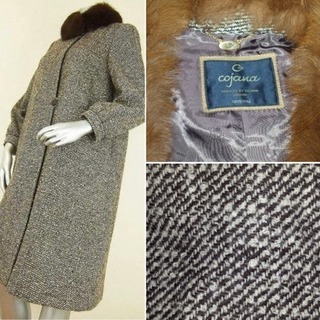 USED コジャーナ Cojana♪ツイード ブルーフォックスファーコート ブラウン M 9号★切手商品券可
