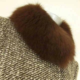 USED コジャーナ Cojana♪ツイード ブルーフォックスファーコート ブラウン M 9号★切手商品券可