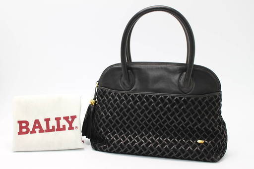 462)【未使用】BALLY レザーハンドバッグ 編み込み タッセル・保存袋付 ブラック バリー