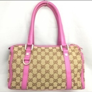美品！GUCCI グッチ GGキャンバス ピンクレザー ミニバッグ ワン