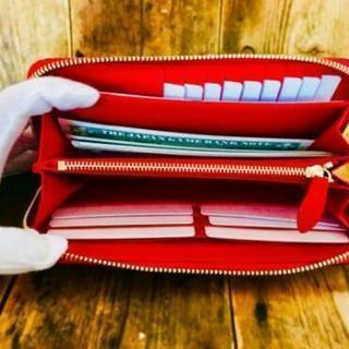 長財布 ラウンドファスナー  本革 クロコダイル 型押し 牛革 レザー 黒×赤