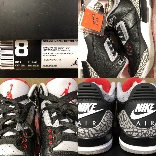 NIKE ナイキ エアージョーダン3 ブラックセメント 26cm 正規品 AIR JORDAN 3 RETRO OG BLACK CEMENT