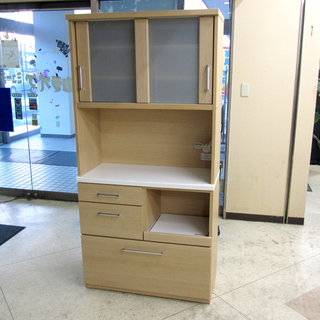 多機能レンジボード ホワイト/ナチュラル/ブラウン 宮の沢店 レンジボード 食器棚 ナチュラルブラウン+ホワイト 幅88.5cm