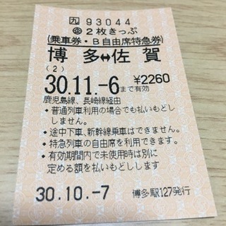 博多駅 ⇄ 佐賀駅 JR 特急列車 切符