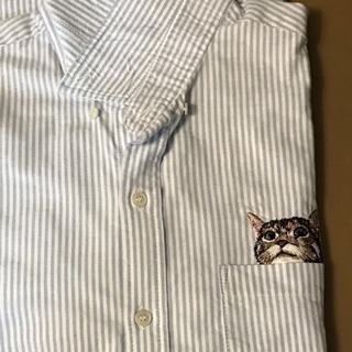 猫刺繍シャツ  メンズM