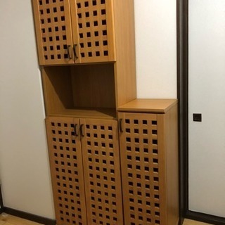 格子シューズラックＶＡＱセット おしゃれ 木製 シューズボックス...