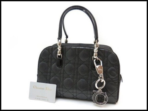 Dior レディディオール レザー デニム ハンドバッグ 黒系 キーリング付