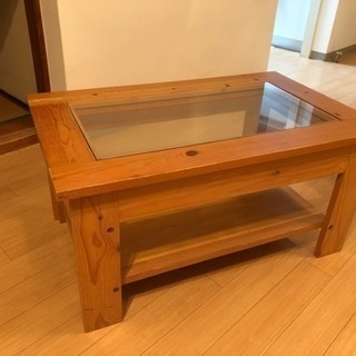木製ガラス天板ローテーブル(引き取り限定)