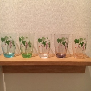 【新品未使用】片岡鶴太郎 カラーグラス5個セット 日本製