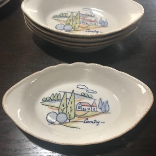 カントリー 陶器皿5枚セット(グラタン皿？カレー皿？)
