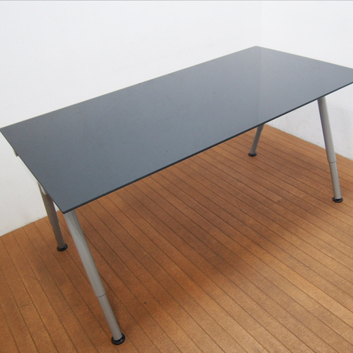IKEA(イケア) GALANT デスク ブラック シルバーカラー 幅180cm 脚伸縮可能 天板ガラス オフィスデスクやダイニングテーブルにも (KA02)