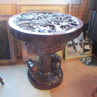 タイ チェンマイ産 手彫り テーブル ゾウ 骨董家具 タイ チェンマイ産 手彫り テーブル ゾウ 骨董家具